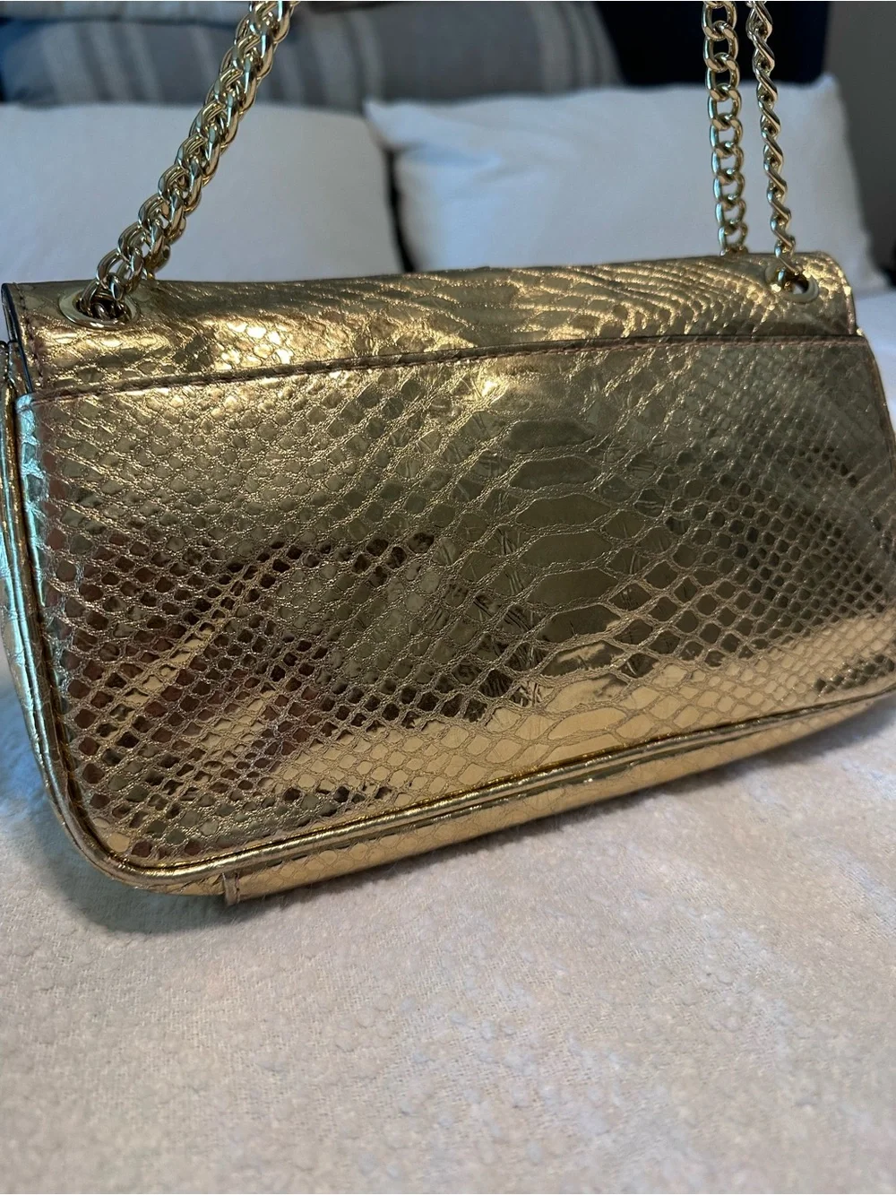 Michael Kors Gold Metallic Snakeskin-Embossed Shoulder Bag
